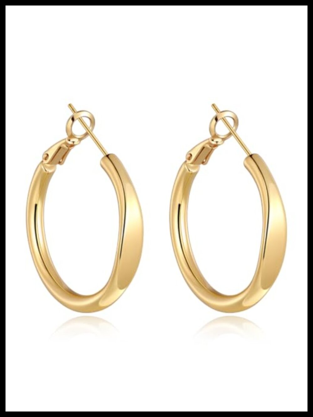 14k Gold Plated Chunky Hoop Earrings Flat Edge Lightweight Women